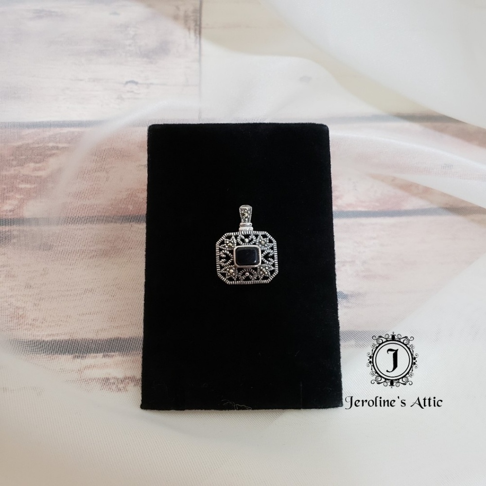 Sterling Silver, Crystal and Onyx Pendant - Picture 2 of 3